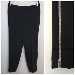 Chico's Black Tapered Pull On Trouser with Metallic Tuxedo Stripe size 12